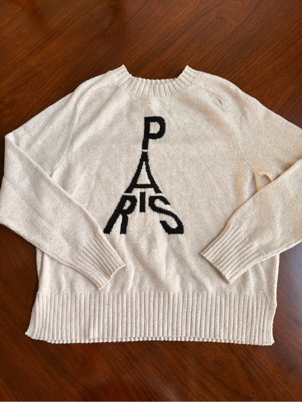LOFT Cream Crewneck Sweater with Black Paris Graphic Large